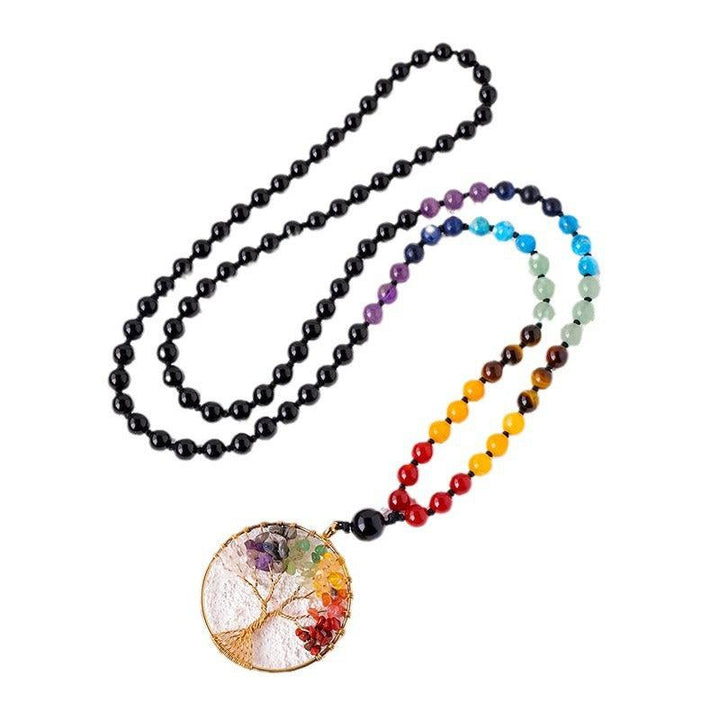 108 bead tree of life chakra crystal necklace pendant