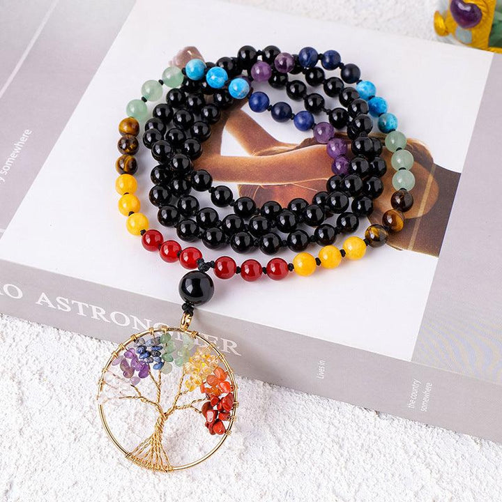 108 bead tree of life chakra crystal necklace pendant