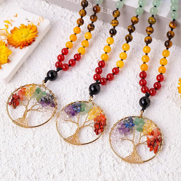 108 bead tree of life chakra crystal necklace pendant