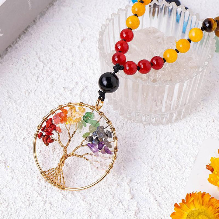 108 bead tree of life chakra crystal necklace pendant