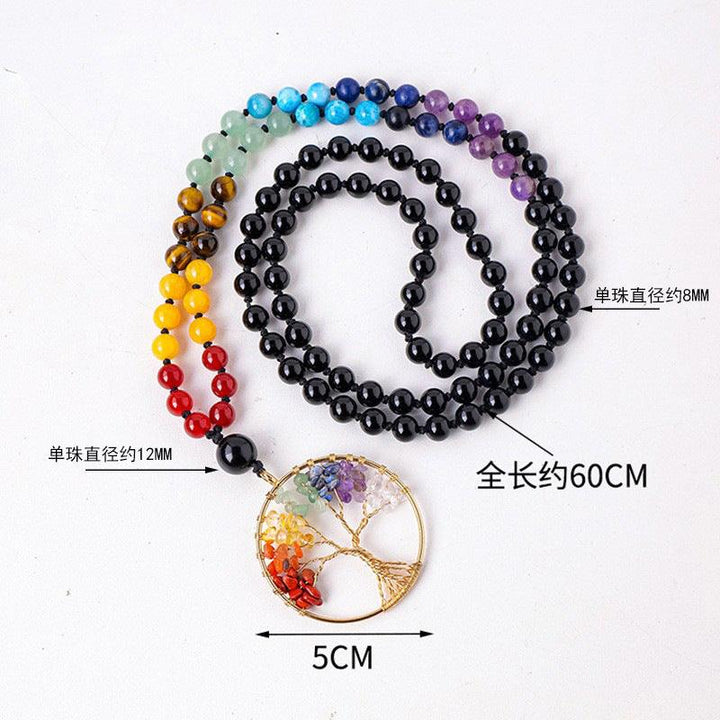 size of 108 bead tree of life chakra crystal necklace pendant