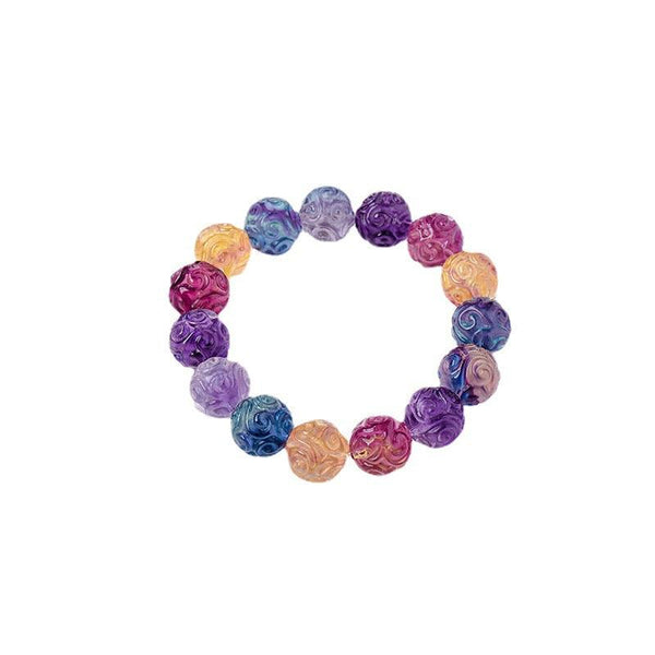 13mm rainbow fluorite engraved crystal bracelet