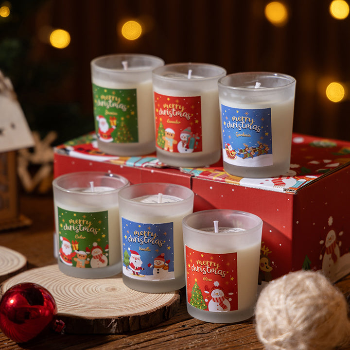 2024 christmas 6pcs glass soy wax scented candle gift box