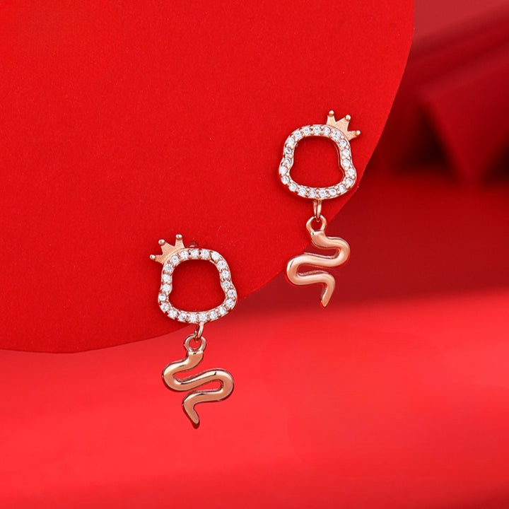 2025 new year 925 sterling silver crown zodiac snake luck earrings