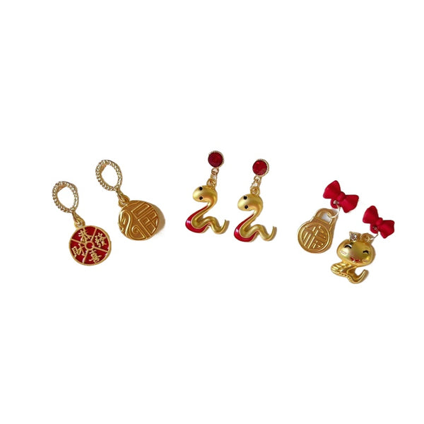 2025 year of the snake red luck fortune blessing earrings