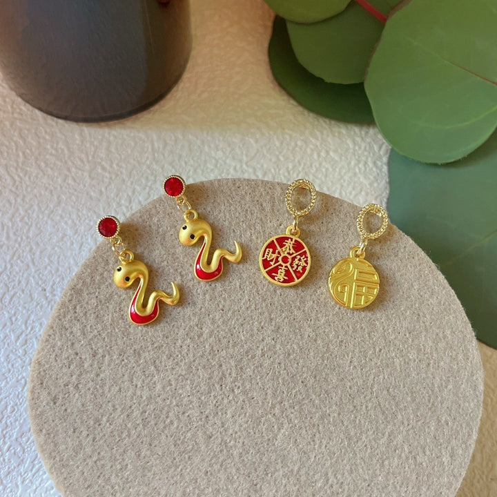 2025 year of the snake red luck fortune blessing earrings