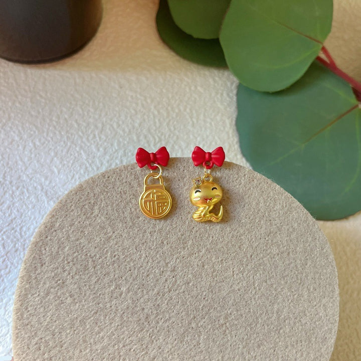 2025 year of the snake red luck fortune blessing earrings