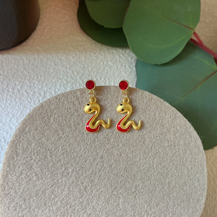 2025 year of the snake red luck fortune blessing earrings