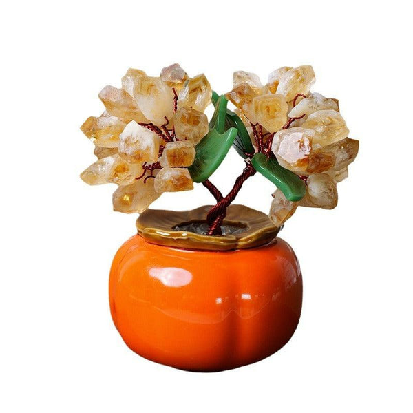 amethyst and citrine crystal bonsai tree with persimmon shaped pot base