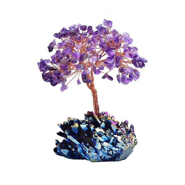 amethyst and rainbow crystal cluster bonsai tree