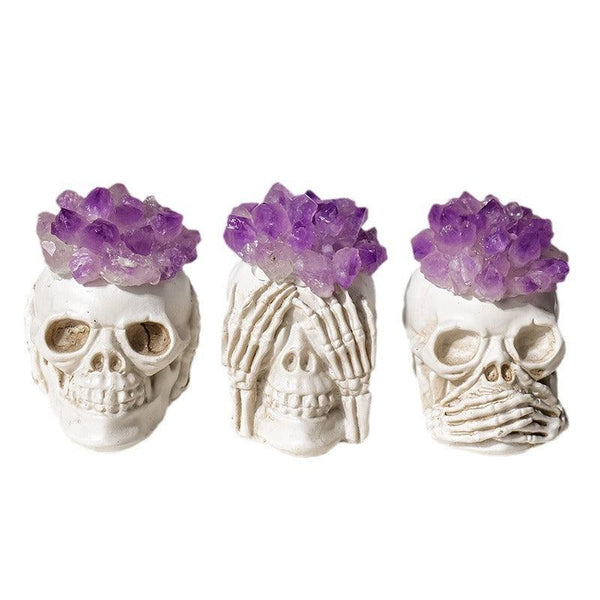 amethyst cluster halloween skull decor 3 sets