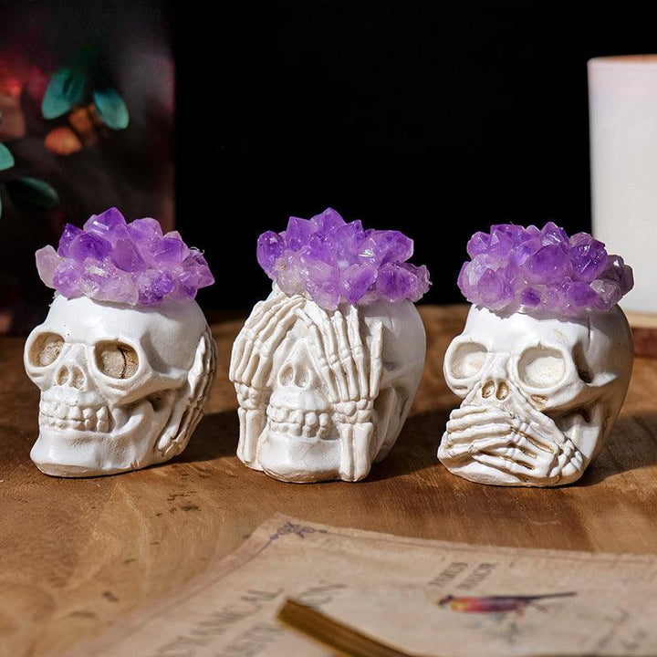 amethyst cluster halloween skull decor 3 sets