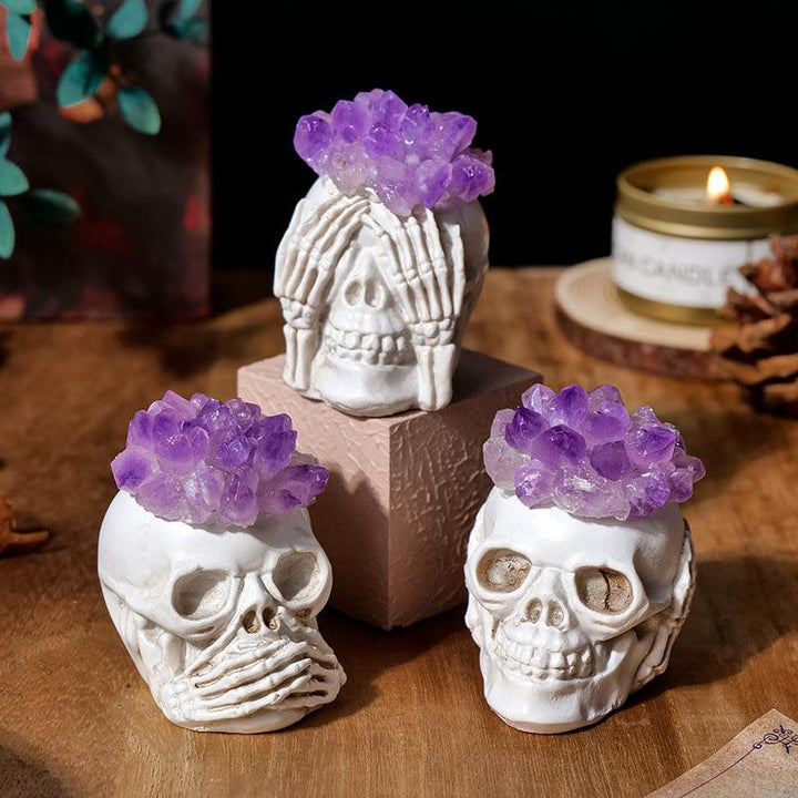 amethyst cluster halloween skull decor 3 sets