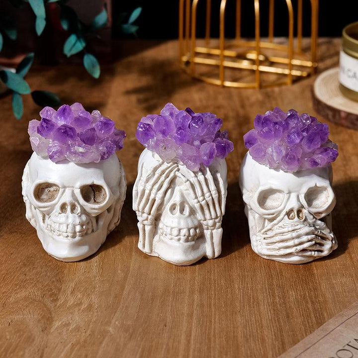 amethyst cluster halloween skull decor 3 sets