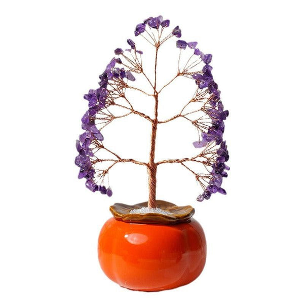 amethyst crystal bonsai tree with persimmon shaped pot base