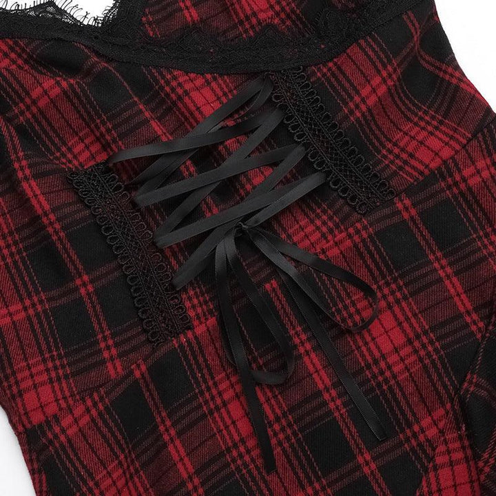 details of a black and red gothic lolita sleeveless dress