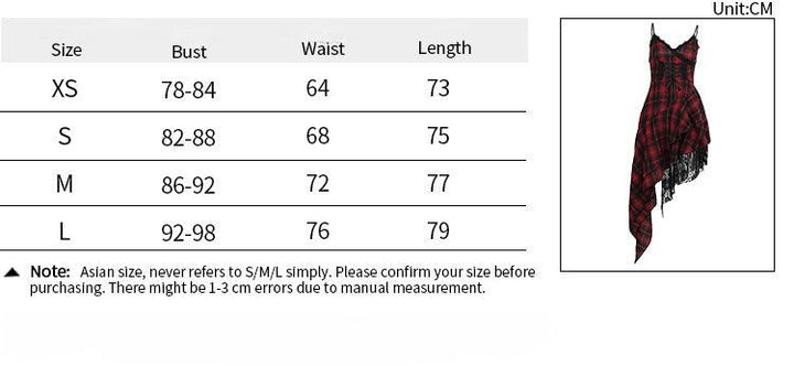 size chart of a black and red gothic lolita sleeveless dress