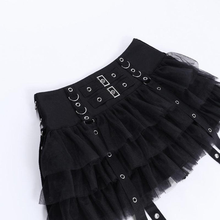 details of a black dark punk gothic short dress