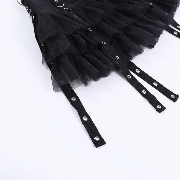 details of a black dark punk gothic short dress