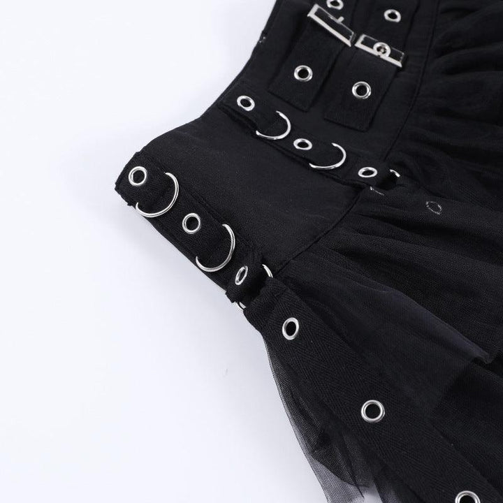 details of a black dark punk gothic short dress