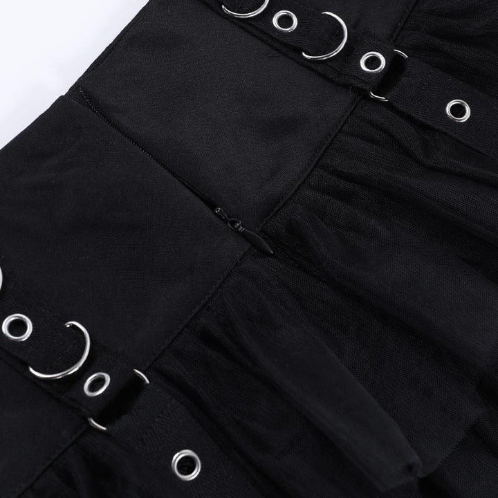 details of a black dark punk gothic short dress