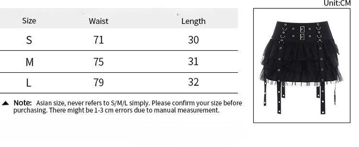 size chart of a black dark punk gothic short dress