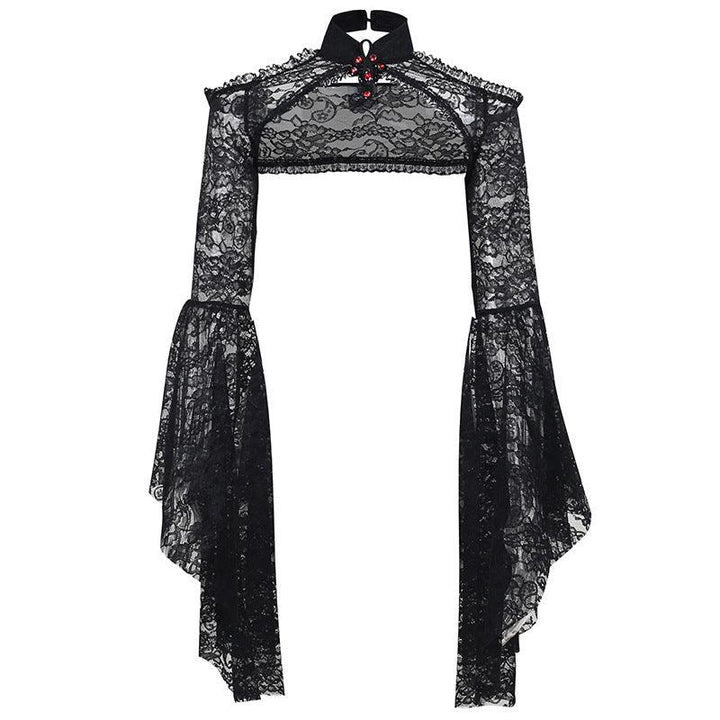 a black flared sleeve gothic lace shawl