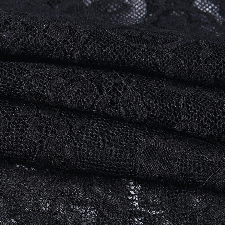 details of a black flared sleeve gothic lace shawl