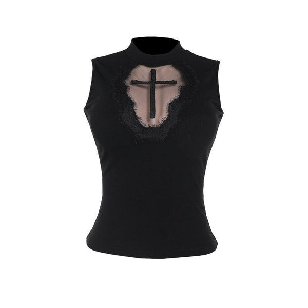 black gothic cross sleeveless top