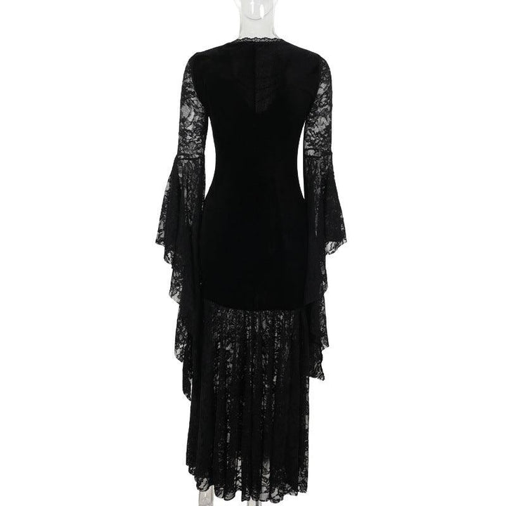 black gothic lace velvet long sleeve dress