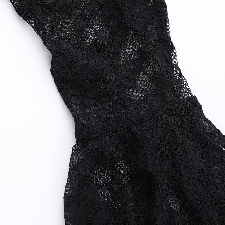 black gothic lace velvet long sleeve dress