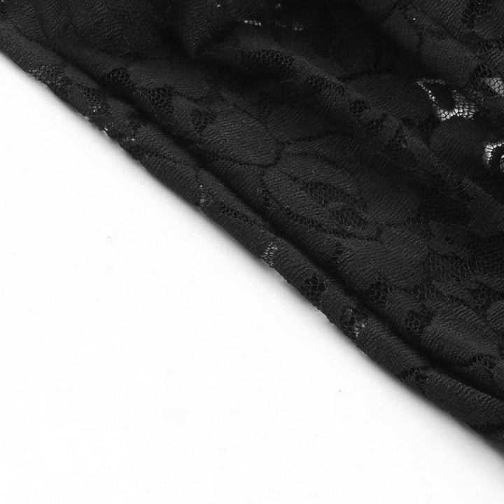 details of a black gothic leather sexy sleeveless top