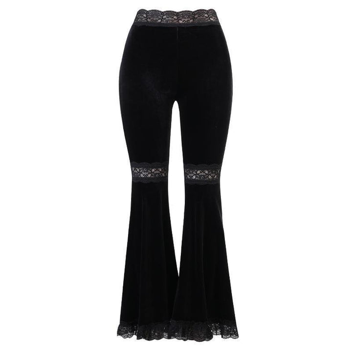 black gothic punk lace panel flare pant