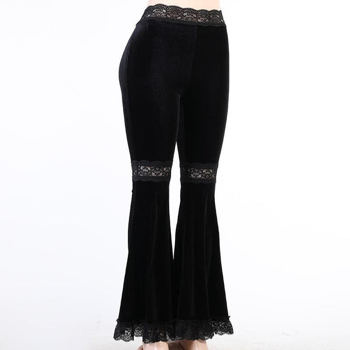 details of black gothic punk lace panel flare pant