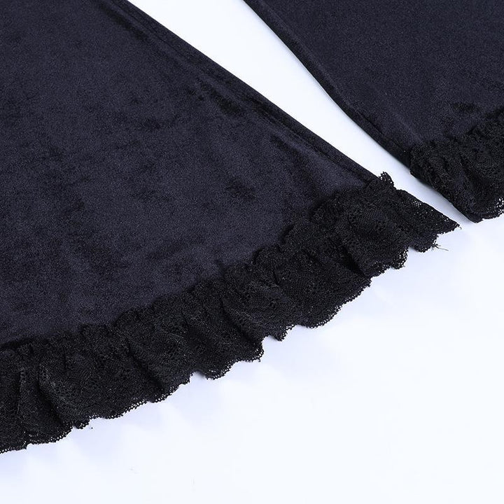 details of black gothic punk lace panel flare pant