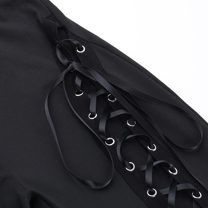 details of black gothic punk street fashion pant