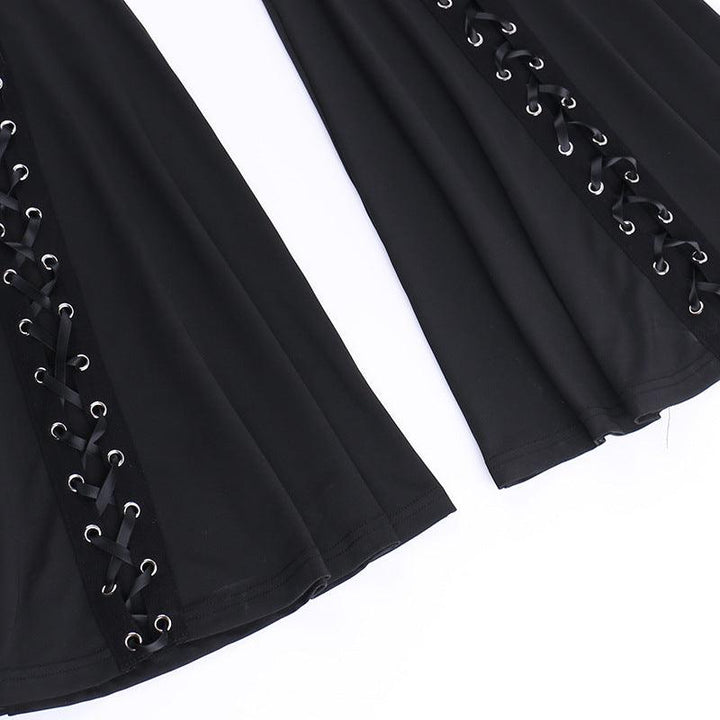 details of black gothic punk street fashion pant