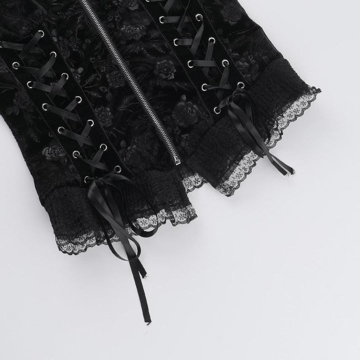 details of black gothic rose lace camisole top