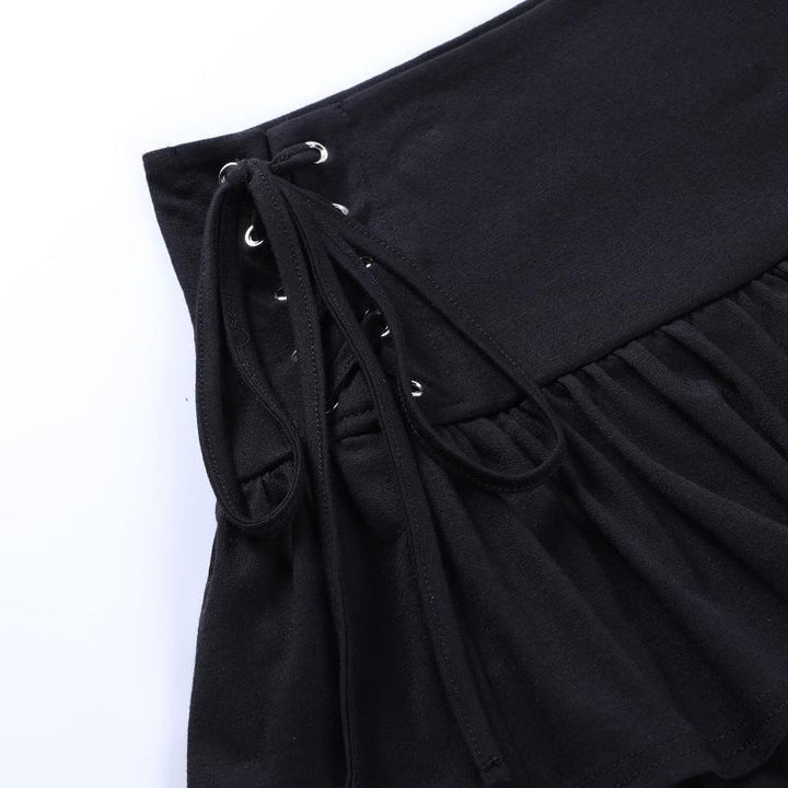 details of a black gothic ruffled edge half body dress