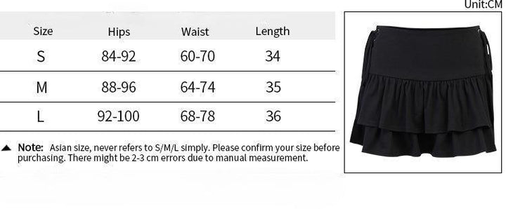 size chart of a black gothic ruffled edge half body dress