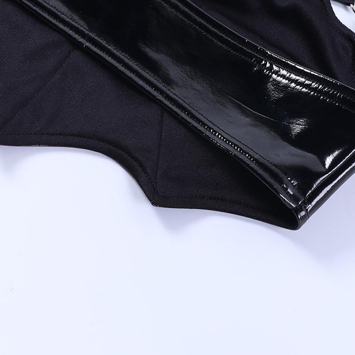 details of a black gothic sexy backless sleeveless top vest