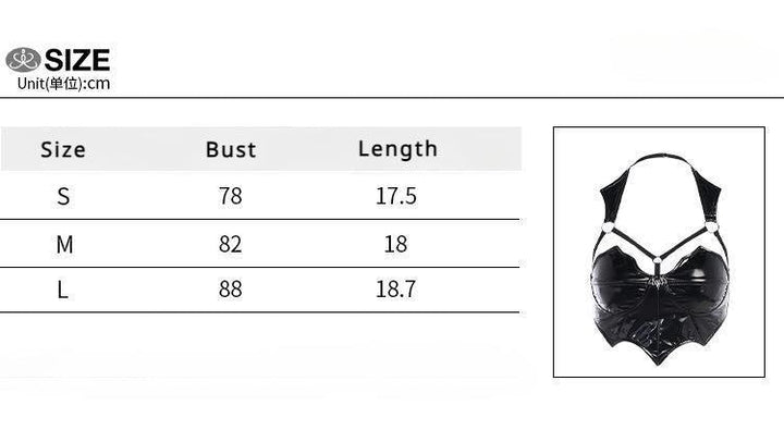 size chart of a black gothic sexy backless sleeveless top vest