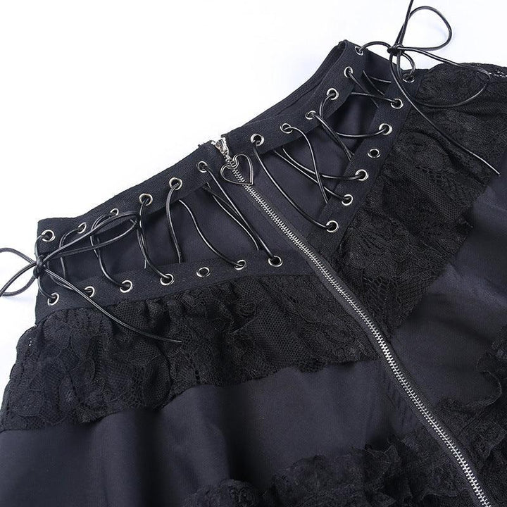 details of black gothic steampunk lace short dress