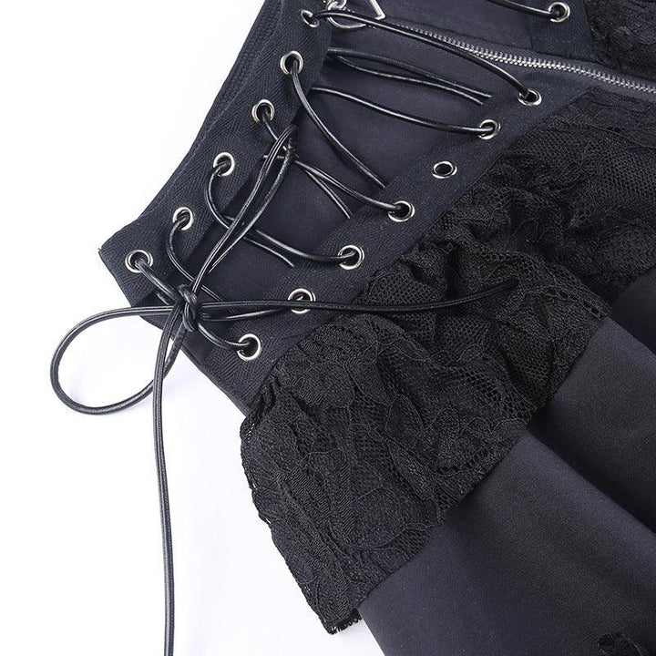 details of black gothic steampunk lace short dress