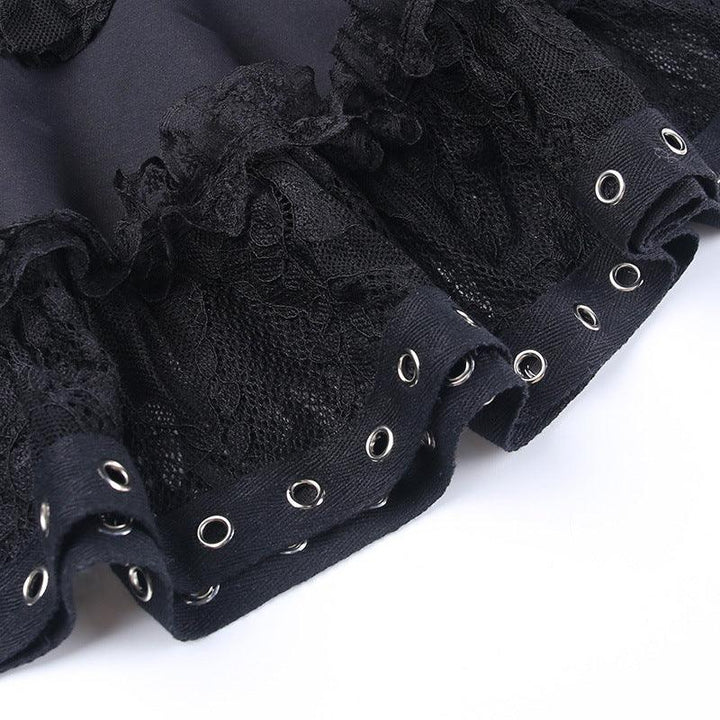 details of black gothic steampunk lace short dress