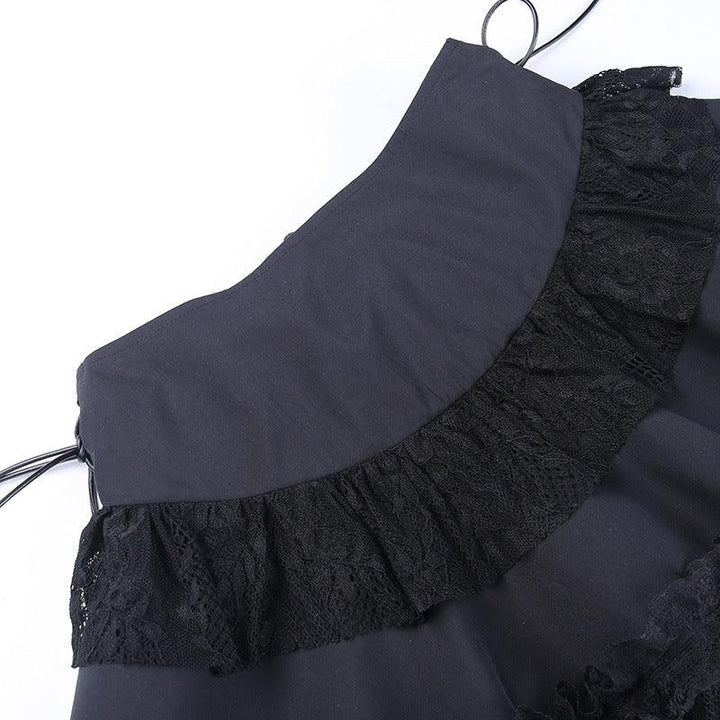 details of black gothic steampunk lace short dress