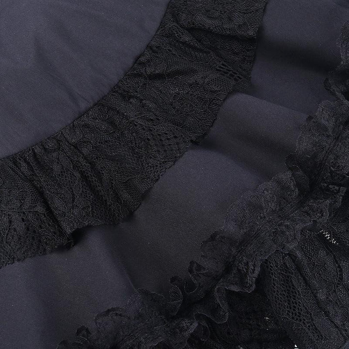 details of black gothic steampunk lace short dress