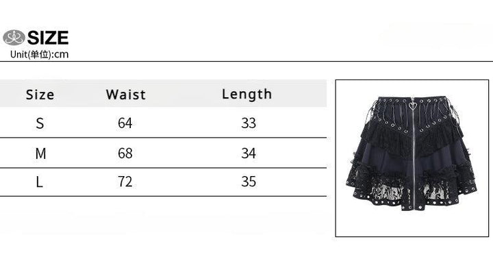 size chart of black gothic steampunk lace short dress