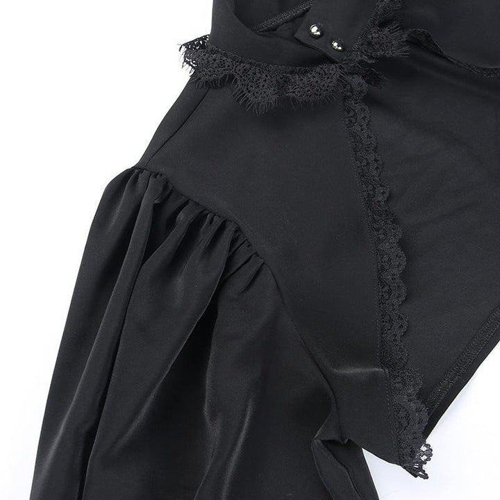 details of black gothic victorian lace high neck blouse