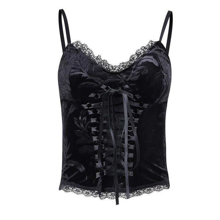 black gothic vintage lace trim cami top